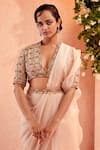 Ridhi Mehra_White Blouse Raw Silk Saree Chiffon Adelina Draped Ruffle With  _Online_at_Aza_Fashions