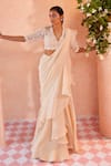 Ridhi Mehra_White Blouse Net Saree Chiffon Arsema Draped Ruffle With  _Online_at_Aza_Fashions