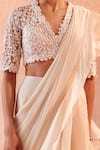 Shop_Ridhi Mehra_White Blouse Net Saree Chiffon Arsema Draped Ruffle With  _at_Aza_Fashions