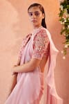 Buy_Ridhi Mehra_Pink Blouse Net Saree Chiffon Embroidery Arsema Draped Ruffle With  _Online_at_Aza_Fashions