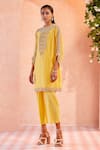 Buy_Ridhi Mehra_Yellow Kurta Organza Pant Crepe Embroidery Round Orva And Set  _at_Aza_Fashions