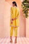 Shop_Ridhi Mehra_Yellow Kurta Organza Pant Crepe Embroidery Round Orva And Set  _at_Aza_Fashions