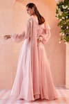 Shop_Ridhi Mehra_Pink Jumpsuit Organza Dupatta Chiffon Jaslyn Ruffle With  _at_Aza_Fashions