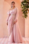 Ridhi Mehra_Pink Jumpsuit Organza Dupatta Chiffon Jaslyn Ruffle With  _Online_at_Aza_Fashions