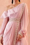 Buy_Ridhi Mehra_Pink Jumpsuit Organza Dupatta Chiffon Jaslyn Ruffle With  _Online_at_Aza_Fashions