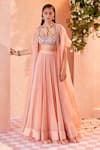 Buy_Ridhi Mehra_Peach Blouse Net Jacket Organza Lehenga Chiffon Embroidery Roxann And Set _at_Aza_Fashions