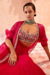 Buy_Ridhi Mehra_Pink Blouse Net Jacket Organza Lehenga Chiffon Embroidery U Roxann And Set _Online_at_Aza_Fashions