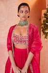 Shop_Ridhi Mehra_Pink Blouse Net Jacket Organza Lehenga Chiffon Embroidery U Roxann And Set _Online_at_Aza_Fashions