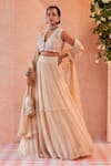 Buy_Ridhi Mehra_White Blouse  Lehenga Chiffon Dupatta Darleen Tiered Bridal Set _at_Aza_Fashions