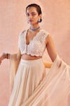 Shop_Ridhi Mehra_White Blouse  Lehenga Chiffon Dupatta Darleen Tiered Bridal Set _at_Aza_Fashions