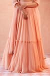 Ridhi Mehra_Peach Blouse  Lehenga Chiffon Dupatta Biana Tiered Bridal Set _Online_at_Aza_Fashions