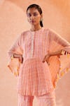 Ridhi Mehra_Pink Chiffon Embroidery Round Floriana Kaftan Kurta And Sharara Set  _Online_at_Aza_Fashions