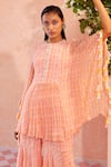 Buy_Ridhi Mehra_Pink Chiffon Embroidery Round Floriana Kaftan Kurta And Sharara Set  _Online_at_Aza_Fashions