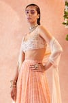 Ridhi Mehra_White Blouse  Lehenga Chiffon Dupatta Sherita Ikat Print Bridal Set _Online_at_Aza_Fashions