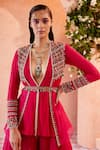 Buy_Ridhi Mehra_Pink Peplum Georgette Jacket- Organza Sharara- Maelyn And Set  _Online_at_Aza_Fashions