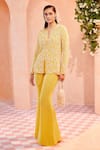 Buy_Ridhi Mehra_Yellow Georgette Embroidery Round Jeanne Jacket And Pant Set  _at_Aza_Fashions