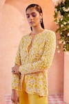 Ridhi Mehra_Yellow Georgette Embroidery Round Jeanne Jacket And Pant Set  _Online_at_Aza_Fashions