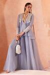 Buy_Ridhi Mehra_Grey Peplum Georgette Jacket And Sharara- Organza Mariena & Set  _at_Aza_Fashions