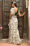 Shop_Chhavvi Aggarwal_White Georgette V Neck Printed Pre-draped Saree With Blouse _at_Aza_Fashions