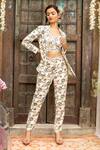 Buy_Chhavvi Aggarwal_White Crepe Blazer Lapel Collar Bustier Sweetheart Printed And Pant Set _at_Aza_Fashions
