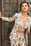Chhavvi Aggarwal_White Crepe Blazer Lapel Collar Bustier Sweetheart Printed And Pant Set _Online_at_Aza_Fashions
