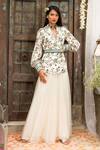 Chhavvi Aggarwal_White Jacket Crepe Palazzo Organza V Neck Printed And Pant Set _Online_at_Aza_Fashions