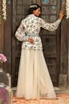 Shop_Chhavvi Aggarwal_White Jacket Crepe Palazzo Organza V Neck Printed And Pant Set _at_Aza_Fashions