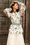 Buy_Chhavvi Aggarwal_White Jacket Crepe Palazzo Organza V Neck Printed And Pant Set _Online_at_Aza_Fashions