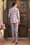 Shop_Chhavvi Aggarwal_Blue Crepe Blazer Lapel Collar Bustier Sweetheart Printed Jacket And Pant Set _at_Aza_Fashions