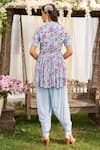 Shop_Chhavvi Aggarwal_Blue Crepe Embroidery V Neck Printed Tunic And Dhoti Pant Set _at_Aza_Fashions