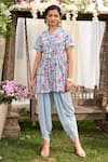 Buy_Chhavvi Aggarwal_Blue Crepe Embroidery V Neck Printed Tunic And Dhoti Pant Set _at_Aza_Fashions