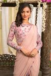 Chhavvi Aggarwal_Pink Crepe Printed Pant Saree With Blouse_Online_at_Aza_Fashions