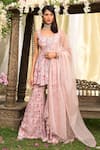 Buy_Chhavvi Aggarwal_Pink Kurta And Sharara Crepe Dupatta Organza Embroidery Round Printed Set _at_Aza_Fashions