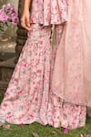 Shop_Chhavvi Aggarwal_Pink Kurta And Sharara Crepe Dupatta Organza Embroidery Round Printed Set _Online_at_Aza_Fashions