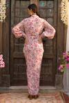 Shop_Chhavvi Aggarwal_Pink Crepe Collared Neck Floral Print Draped Dress_at_Aza_Fashions