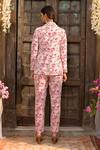 Shop_Chhavvi Aggarwal_Pink Crepe Blazer Lapel Collar Bustier Sweetheart Printed Jacket And Pant Set _at_Aza_Fashions