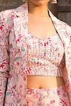 Shop_Chhavvi Aggarwal_Pink Crepe Blazer Lapel Collar Bustier Sweetheart Printed Jacket And Pant Set _Online_at_Aza_Fashions