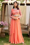 Buy_Chhavvi Aggarwal_Peach Blouse Crepe Palazzo Georgette Dupatta Organza Printed And Set _at_Aza_Fashions