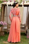 Shop_Chhavvi Aggarwal_Peach Blouse Crepe Palazzo Georgette Dupatta Organza Printed And Set _at_Aza_Fashions