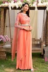 Chhavvi Aggarwal_Peach Blouse Crepe Palazzo Georgette Dupatta Organza Printed And Set _Online_at_Aza_Fashions