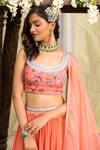 Chhavvi Aggarwal_Peach Blouse Crepe Lehenga Georgette Dupatta Organza Round Tiered Set _Online_at_Aza_Fashions