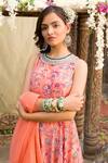 Shop_Chhavvi Aggarwal_Peach Kurta And Sharara Crepe Dupatta Organza Round Printed Set _Online_at_Aza_Fashions