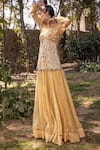 Neeta Bhargava_Gold Organza Tissue Embroidery Jacket Round Crop Top And Lehenga Set _Online_at_Aza_Fashions
