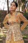 Buy_Neeta Bhargava_Gold Organza Tissue Embroidery Jacket Round Crop Top And Lehenga Set _Online_at_Aza_Fashions