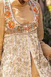 Neeta Bhargava_Gold Organza Tissue Embroidery Jacket Round Crop Top And Lehenga Set _at_Aza_Fashions