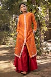 Buy_Neeta Bhargava_Orange Silk Chanderi Embroidery Round Kurta And Palazzo Set  _at_Aza_Fashions