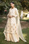 Buy_Neeta Bhargava_Beige Organza, Silk Chanderi Round Embroidered Kurta Set _at_Aza_Fashions
