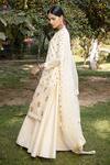 Neeta Bhargava_Beige Organza, Silk Chanderi Round Embroidered Kurta Set _Online_at_Aza_Fashions