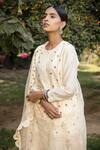 Buy_Neeta Bhargava_Beige Organza, Silk Chanderi Round Embroidered Kurta Set _Online_at_Aza_Fashions