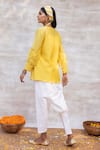 Shop_Neeta Bhargava_Yellow Chanderi Silk Embroidery Mandarin Collar Top And Pant Set  _at_Aza_Fashions